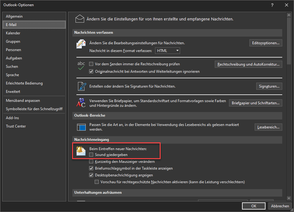Outlook E-Mail Optionen