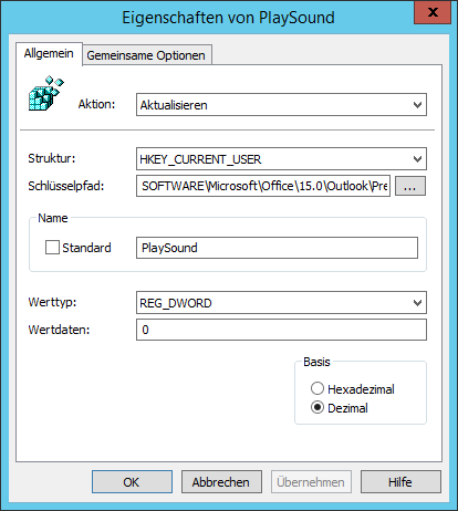 Registry Eigenschaften Allgemein